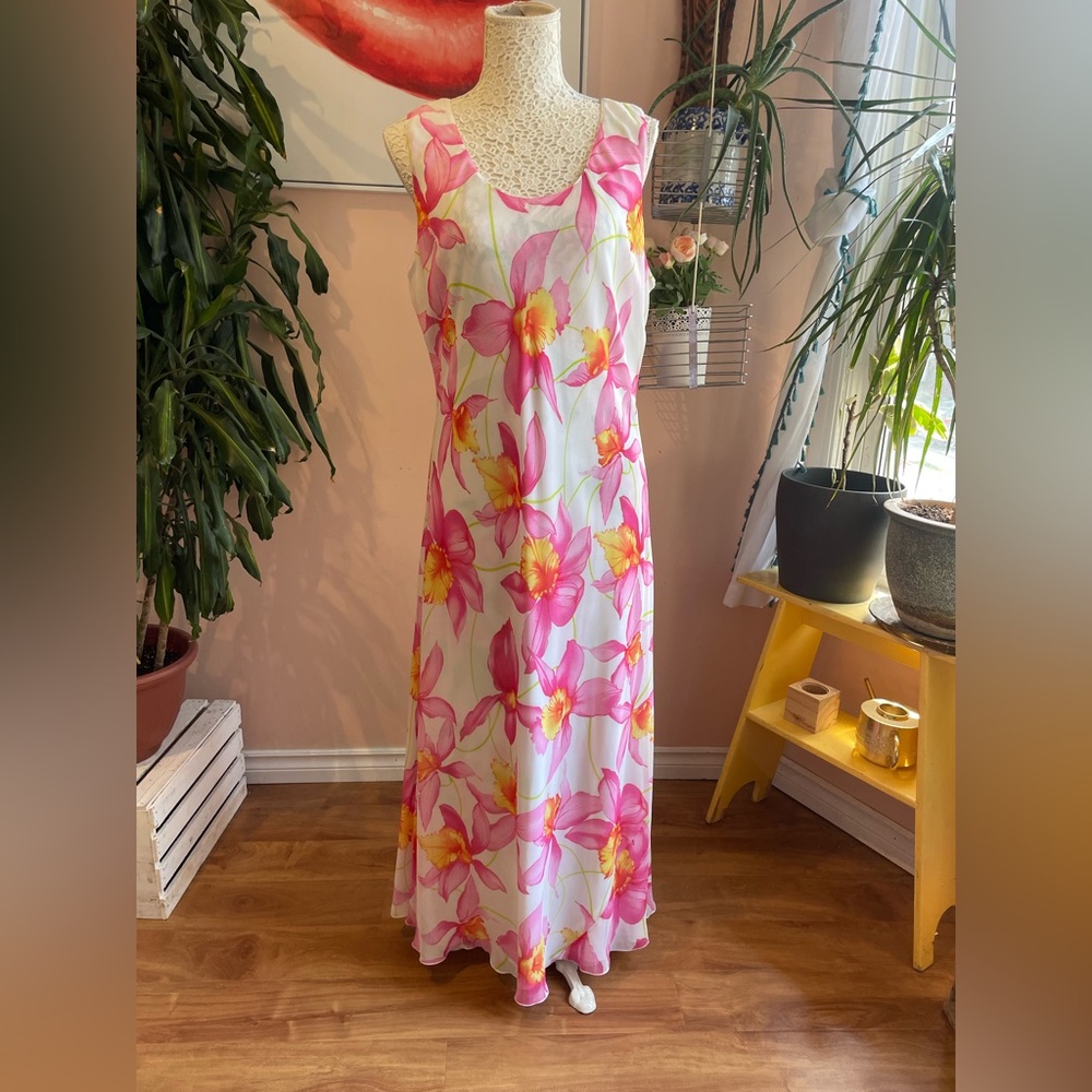 Vintage y2k Reversible Floral Print Maxi Dress Gown, Size Large